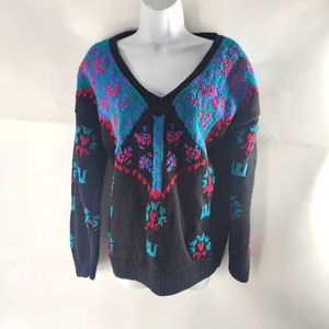 * Express vintage medium black pink heart crochet sweater